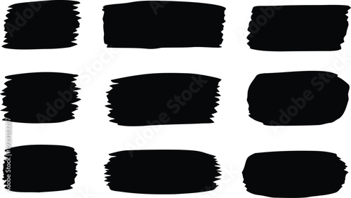 Nine black brush strokes on a white background