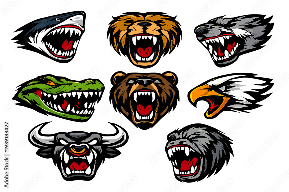 custom made wallpaper toronto digitalCollection of animal heads showing teeth in bold designs with fierce