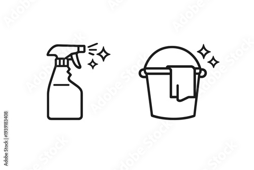 Cleaning tools for home maintenance and hygiene tasks used in everyday