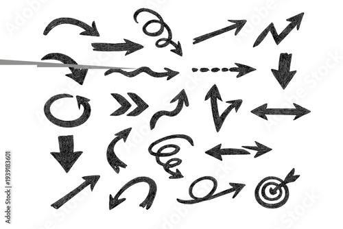 Different types of hand-drawn arrows showing various directions and