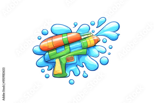 Water guns and splashes create fun for summer activities in a backyard