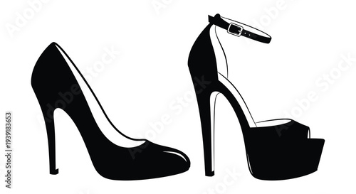 Two high heeled shoes displayed in a striking black silhouette