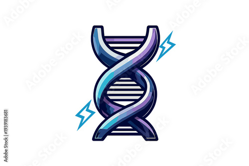 Illustration of a DNA helix with lightning bolts in a scientific