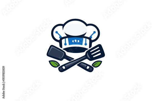 Chef hat and kitchen tools logo design for cooking and culinary