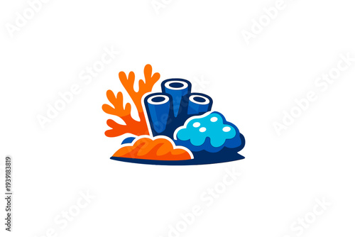 Colorful coral reef scene showing various types of coral and