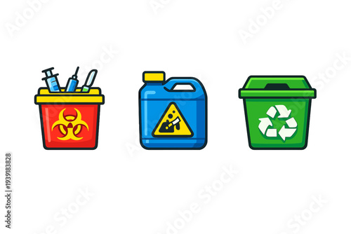 Different containers for waste management in a recycling or disposal