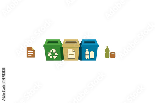 Recycling bins in a clean environment for waste separation and proper