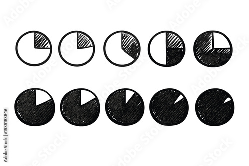 Various pie chart designs showing different sections and shading