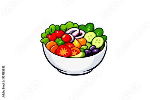 Fresh salad bowl with various vegetables and greens prepared for a
