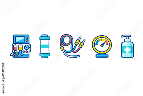 Tools and equipment used in a medical or scientific setting on a white