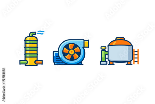 Equipment used in industrial processes displayed in simple design with