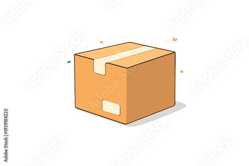Cardboard box on a white background with soft colors surrounding it