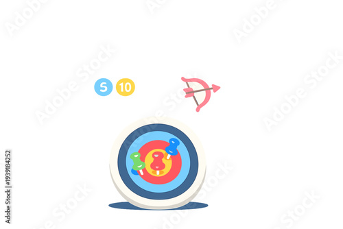 Target game with arrows and score display showing points collected