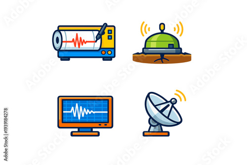 Different types of scientific equipment display for measuring waves