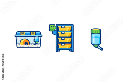 Tools and containers for fishkeeping in a home aquarium setup during a