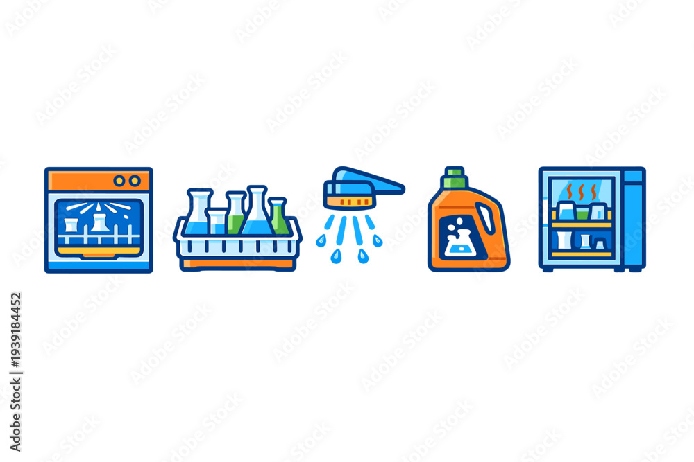 Naklejka premium Kitchen utensils and appliances in use for cleaning during a household