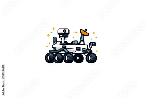 Robot explorer moves across Mars terrain collecting samples and