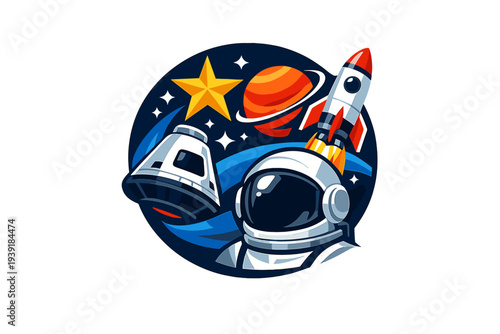 Rocket launch in space features astronaut planet and star close to a