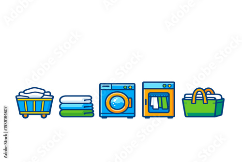 Laundry day with baskets and machines in a home setting during