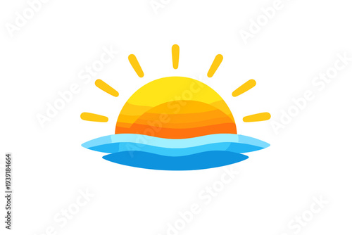 Bright sun rising above the blue ocean waves during morning hours