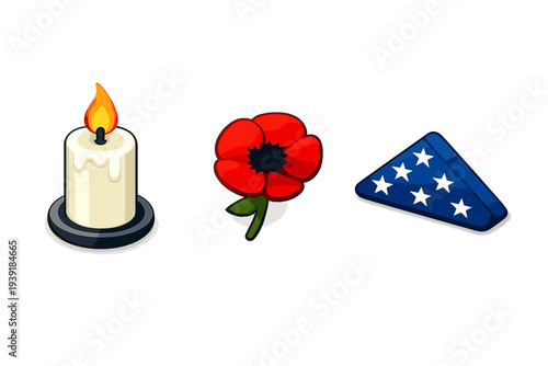Candle flower and triangle with stars represent remembrance and honor