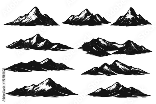 Various mountain silhouettes arranged in a grid showing different