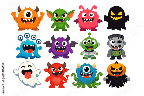 Colorful cartoon monsters in various shapes and designs ready for fun