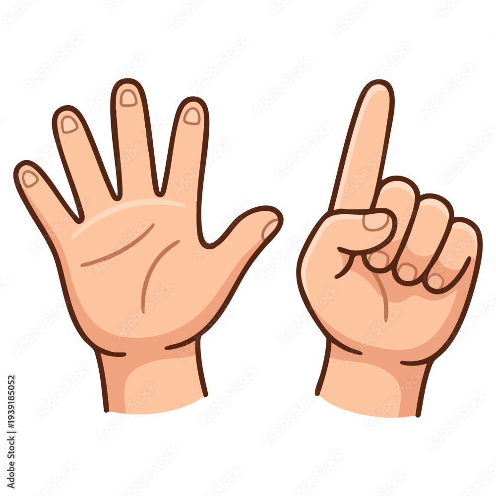 Fototapeta premium Cartoon hands showing numbers five and one