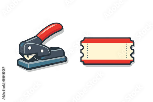 Stapler and blank ticket on a white background showcasing office