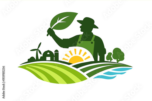 Farm worker holds green leaf in hand while standing on field with farm