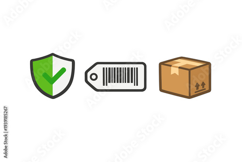 Checkmarks labels and boxes in a simple arrangement representing