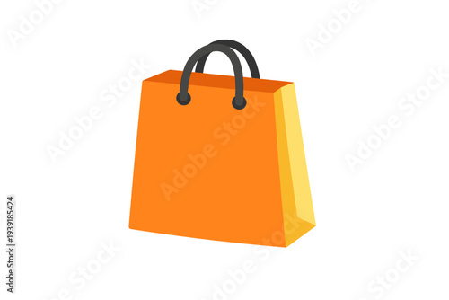Shopping bag in orange color with black handles displayed on a plain