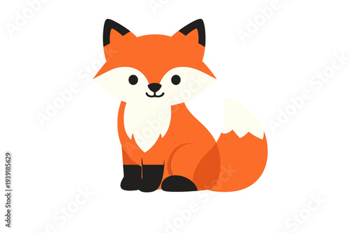 Cute cartoon fox sitting on a plain white background with simple