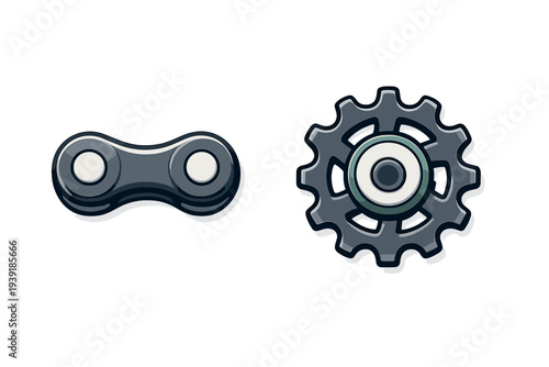 Chain link and gear illustration showing parts of a machine for