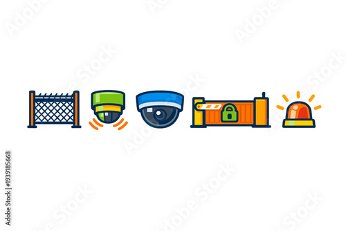 Security elements including cameras barriers and alarms used for