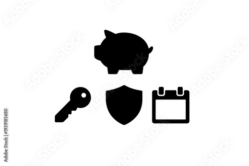 Icons representing finance security and planning in a simple design