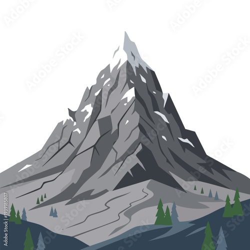 Illustrated Snow-Capped Mountain Landscape