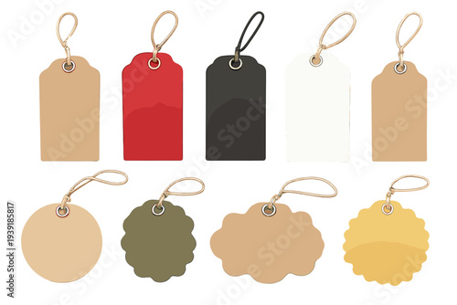 Colorful tags displayed in two rows on a white background showing