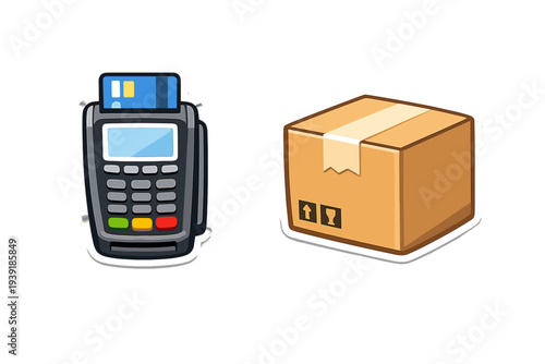 Payment terminal and cardboard box used for delivery or shipping at a