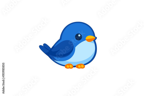 Blue bird sitting on a white background in a simple and colorful