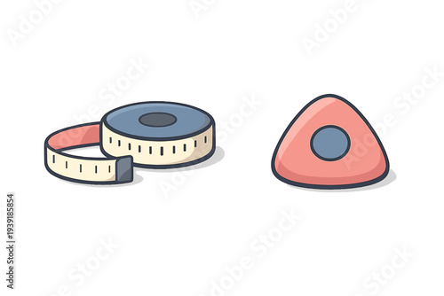 Measuring tape and triangular tool on a light background used for
