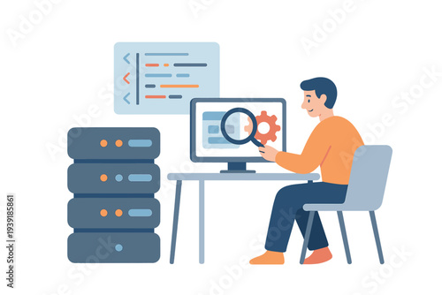 Person looks at computer screen while working on programming task with