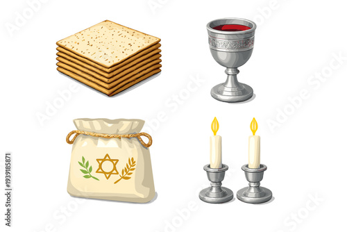 Celebration of Jewish traditions with matzah wine cup bag with symbol