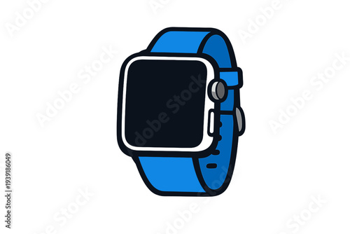 Smart watch with a blue band shown on a plain background in a simple