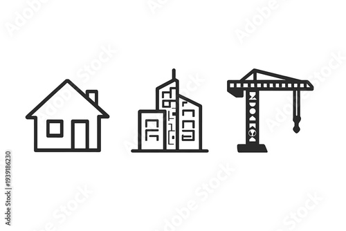 Construction of modern buildings seen alongside simple house in urban