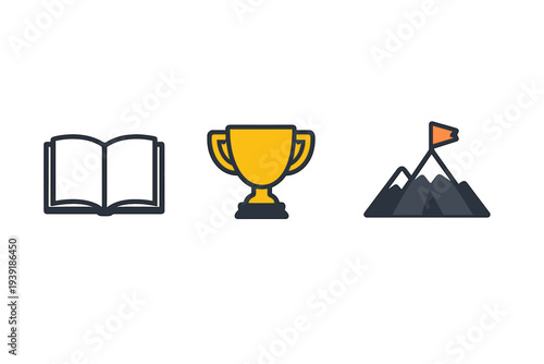 Symbols of learning achievement and success shown as a book trophy and