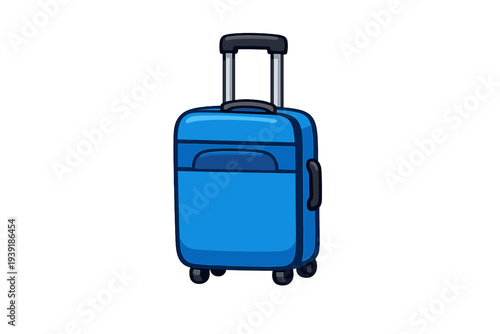 Bright blue suitcase on wheels ready for travel at any time of year
