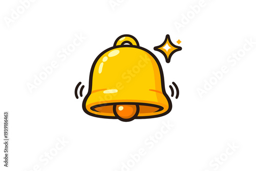 Golden bell with a clapper and shining star on a white background