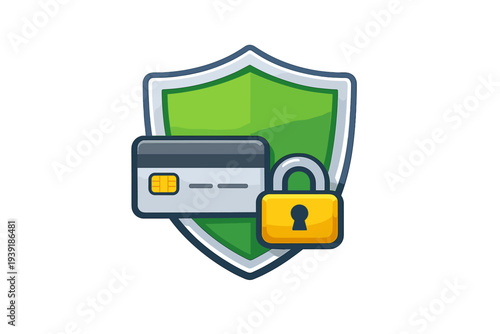 Secure payment shield with lock and card displayed on a simple
