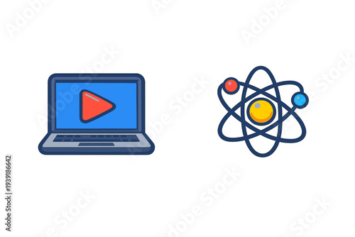Video player and atom graphic design used in educational content or